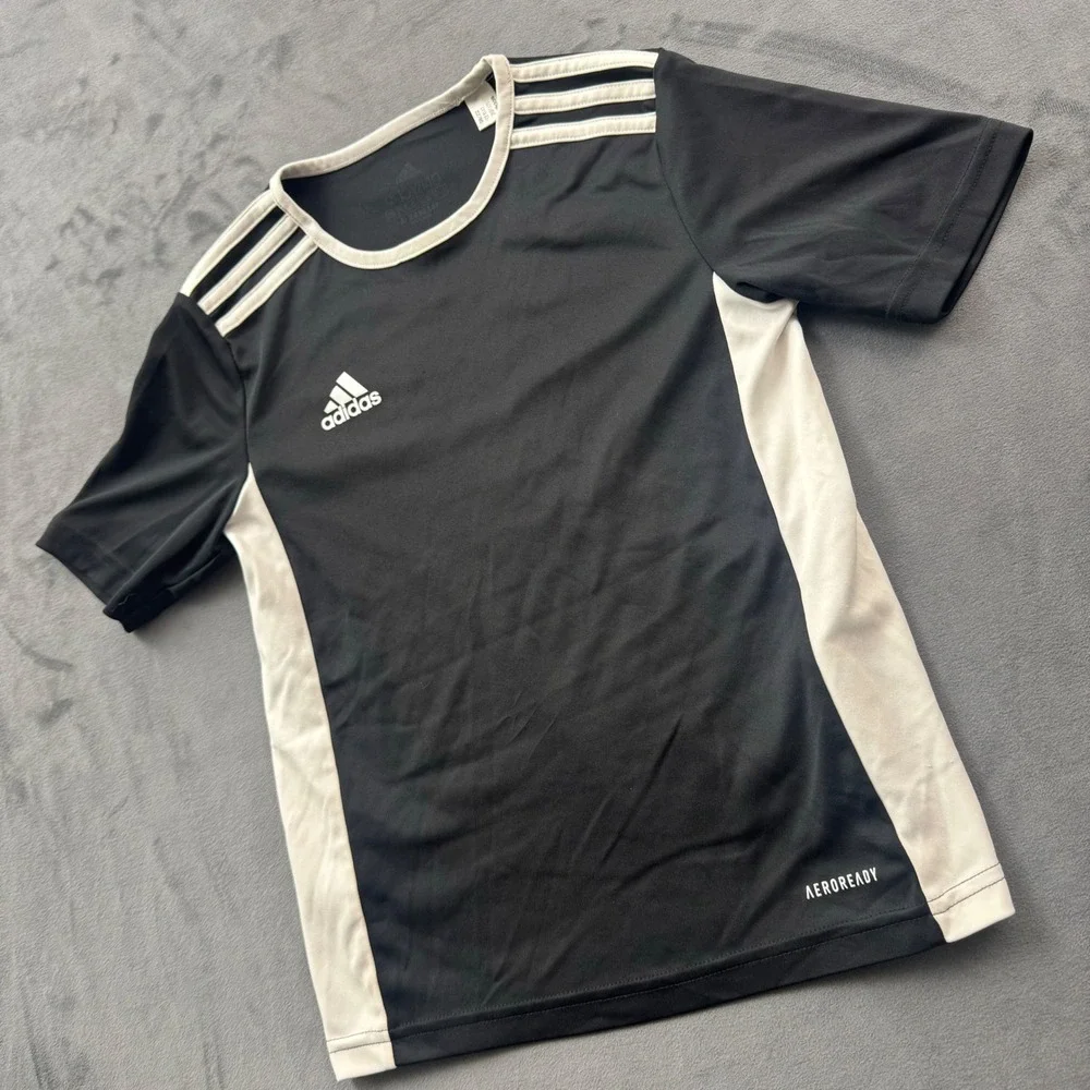 Adidas Boys Aeroready Soccer Jersey Black White CF1041 Size 9-10Y 140